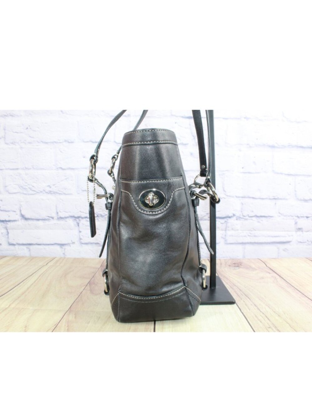 Coach Gallery Lunch Tall Tote Shoulder Bag Purse F11524 Black Leather Buckle - Picture 7 of 10